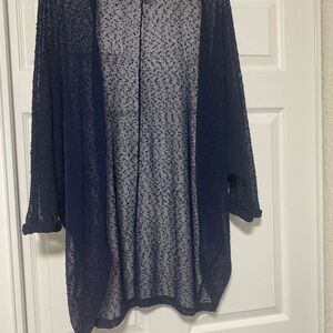 Open-Front Navy Crochet Lightweight Women's Kimono